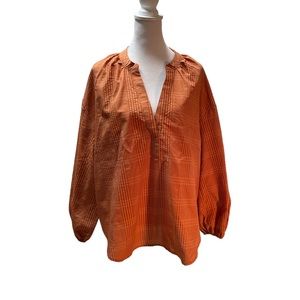 A New Day Orange Plaid 3/4 Sleeve Women's Blouse Size XL